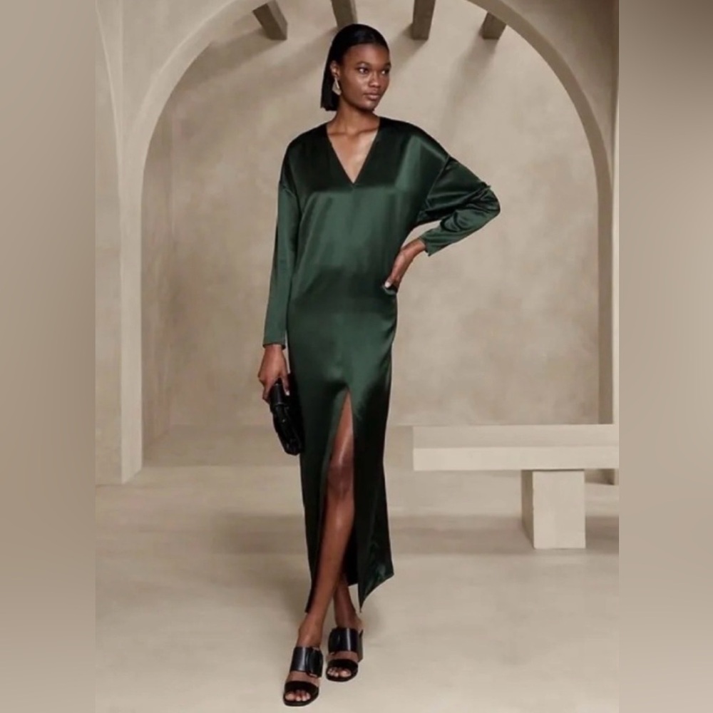 NWT Banana Republic Dona Silk Maxi Dress in Hunter Green, Size S